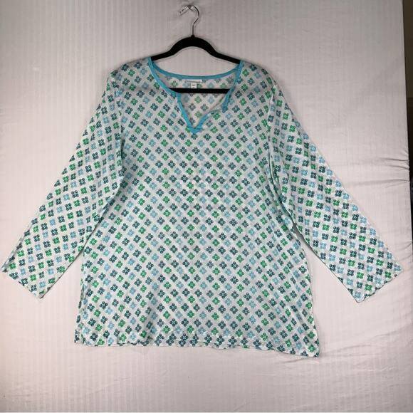 J. Jill Blue/Green/White Patterned Cotton Tunic Pullover Top Women’s Size Large - Picture 1 of 5
